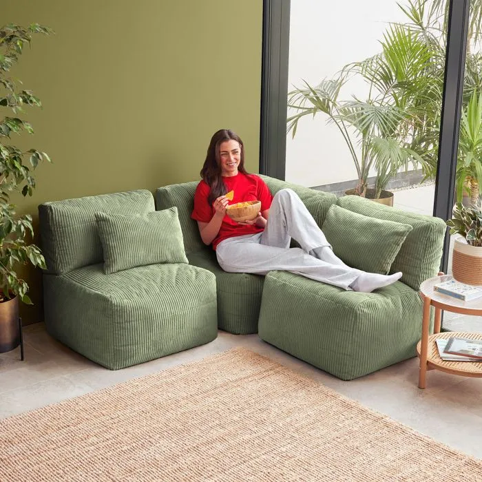 Noa Modularer Sitzsack-Sofa, Jumbo Cord, Salbeigrün