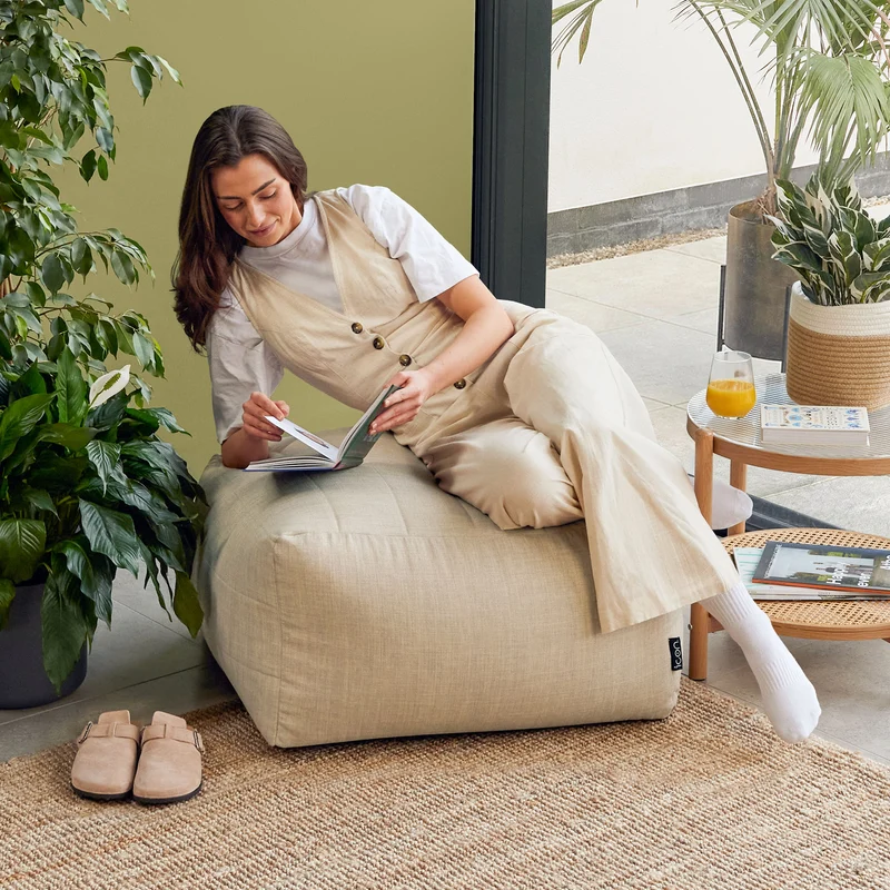 Noa Modularer Sitzsack-Fußhocker, Outdoor-Gewebe, Naturfarbe