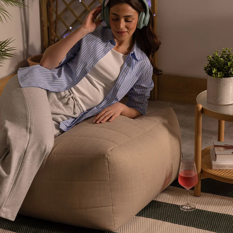 Noa Modularer Sitzsack-Fußhocker, Outdoor-Gewebe, Naturfarbe