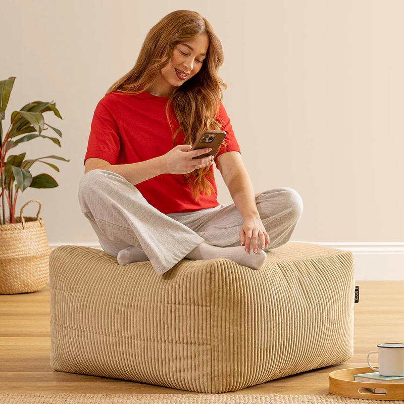 Noa Modularer Sitzsack-Fußhocker, Jumbo Cord, Steingrau