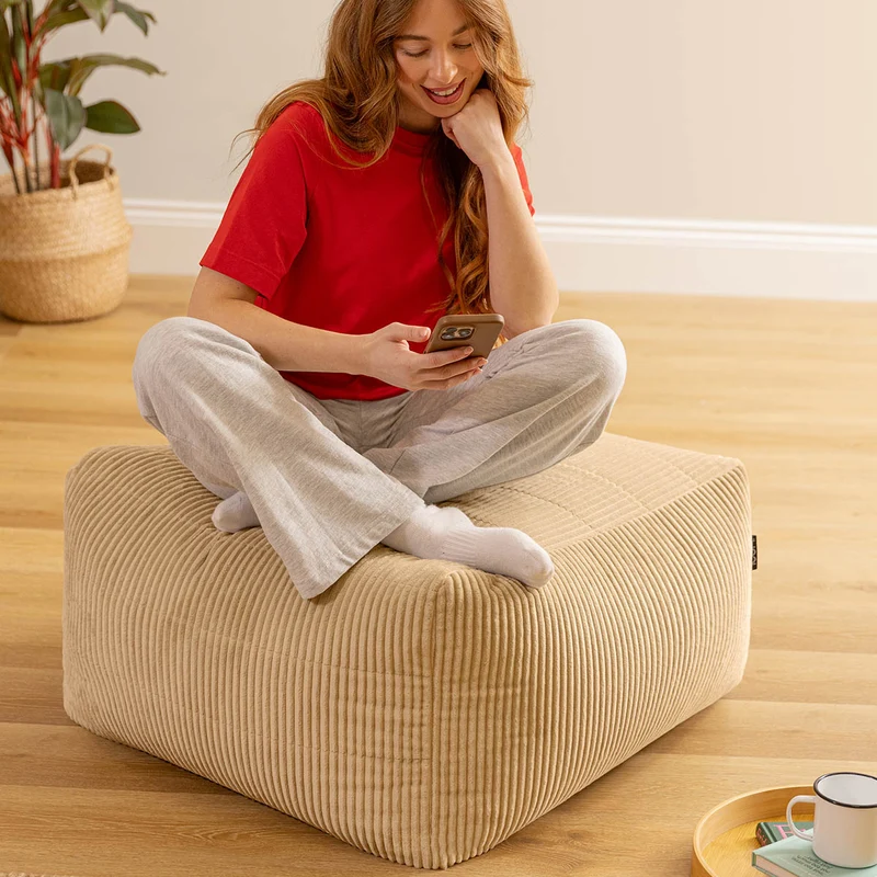Noa Modularer Sitzsack-Fußhocker, Jumbo Cord, Steingrau