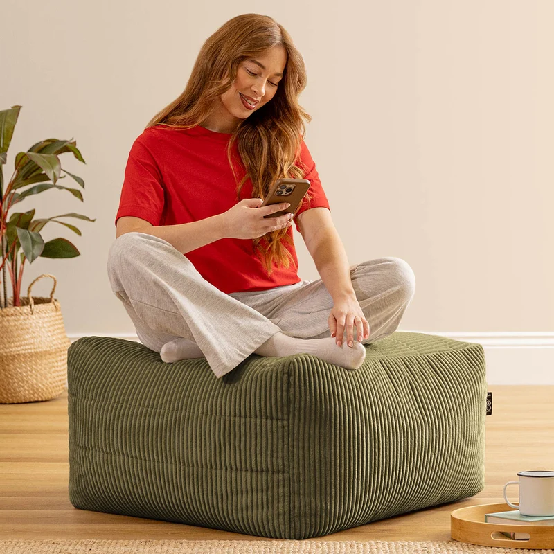 Noa Modularer Sitzsack-Fußhocker, Jumbo Cord, Salbeigrün
