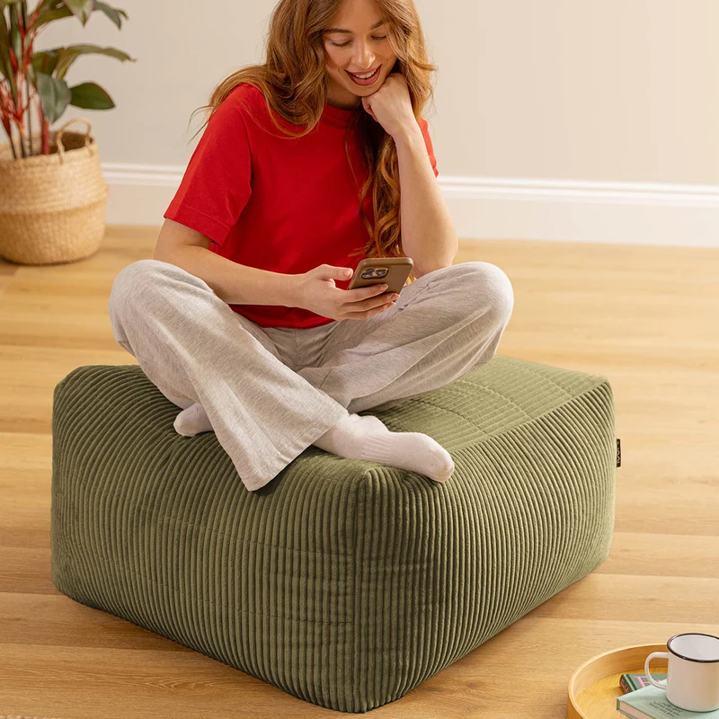 Noa Modularer Sitzsack-Fußhocker, Jumbo Cord, Salbeigrün