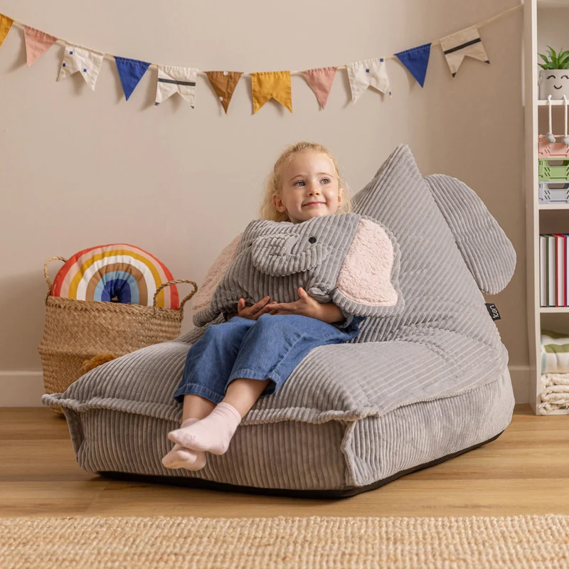 Loungesessel für Kinder, Ellie Elephant, Cord, Grau