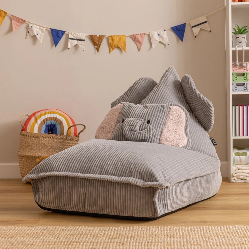 Loungesessel für Kinder, Ellie Elephant, Cord, Grau
