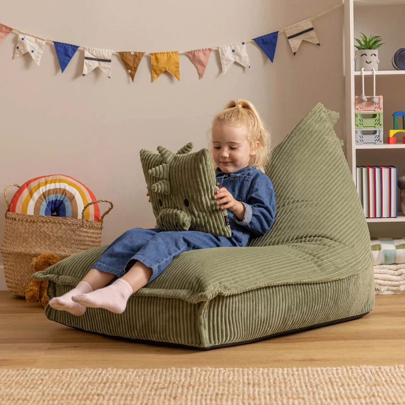 Lounger-Sitzsack für Kinder, Cord, Dexter Dinosaur, Salbeigrün