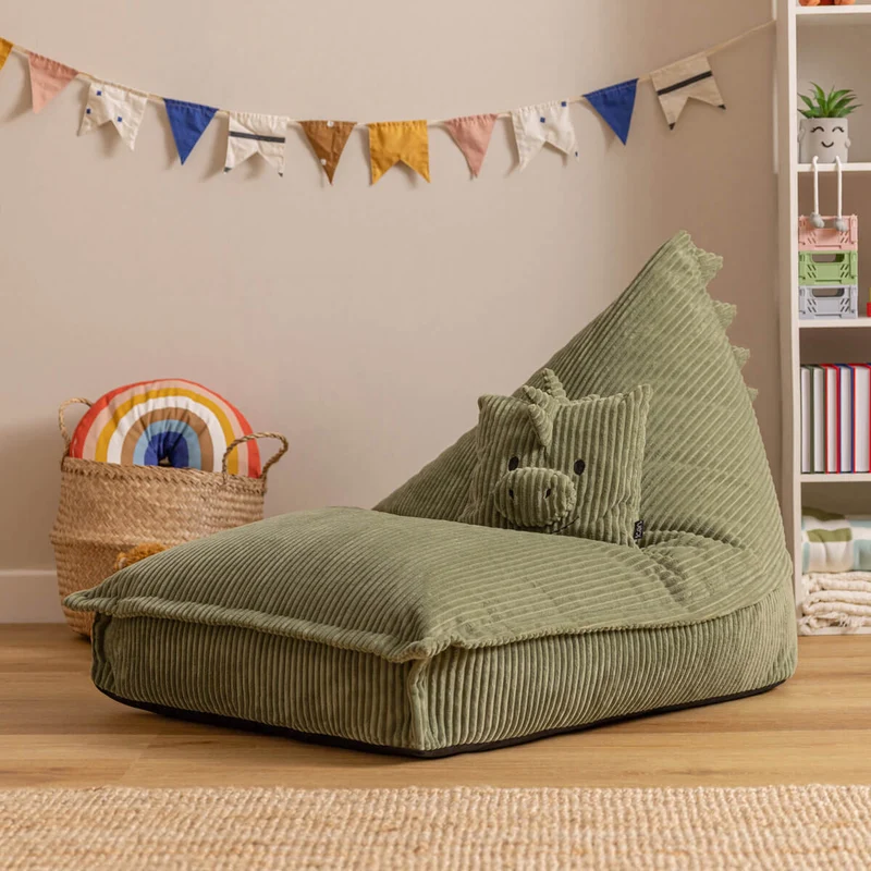 Lounger-Sitzsack für Kinder, Cord, Dexter Dinosaur, Salbeigrün