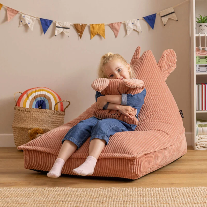 Lounger-Sitzsack für Kinder, Cord, Robyn Rabbit-Print, Rosa