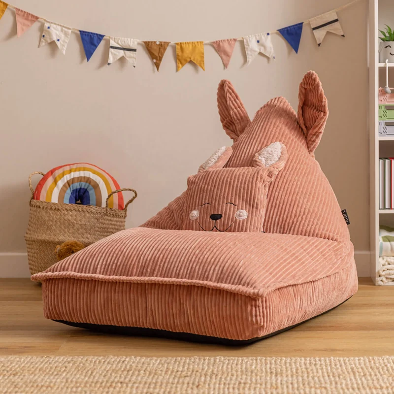Lounger-Sitzsack für Kinder, Cord, Robyn Rabbit-Print, Rosa