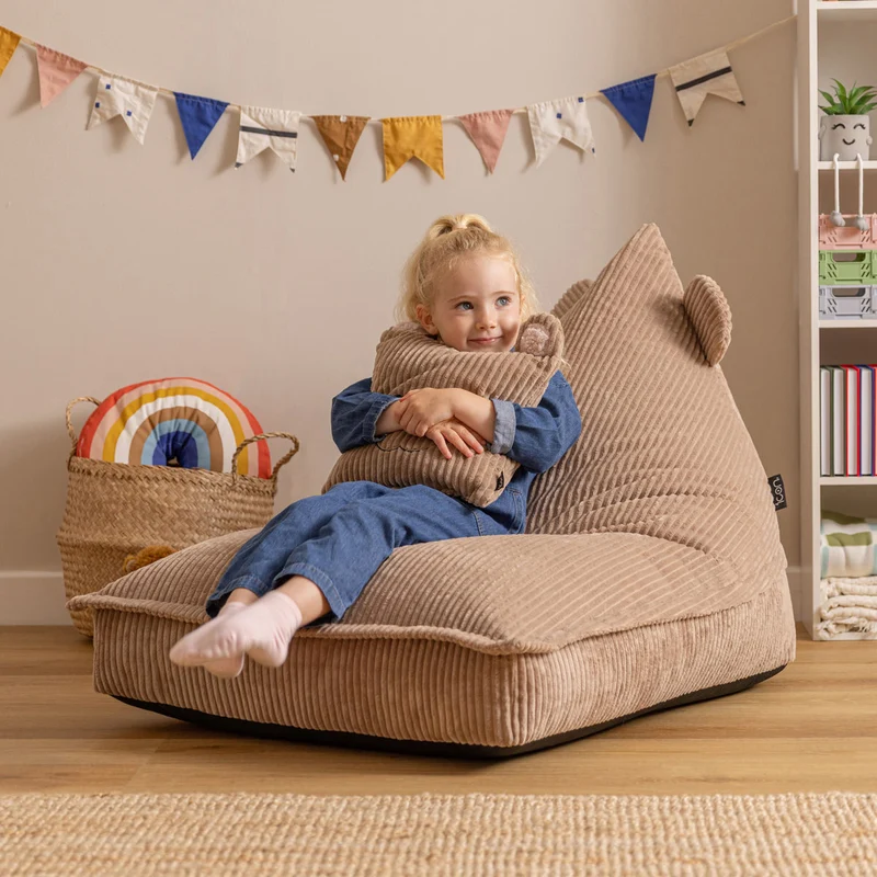 Lounger-Sitzsack für Kinder, Cord, Bertie Bear-Print, Cord, Braun