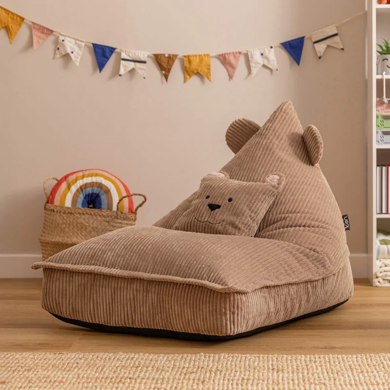 Lounger-Sitzsack für Kinder, Cord, Bertie Bear-Print, Cord, Braun