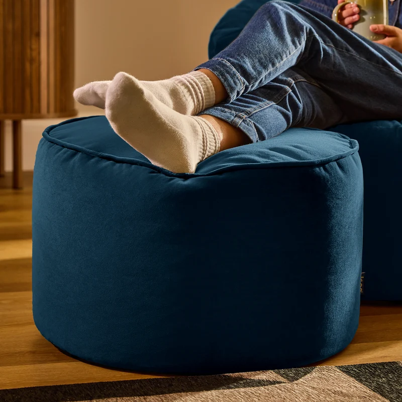 Milano Velvet Runder Fußhocker – Tintenblau