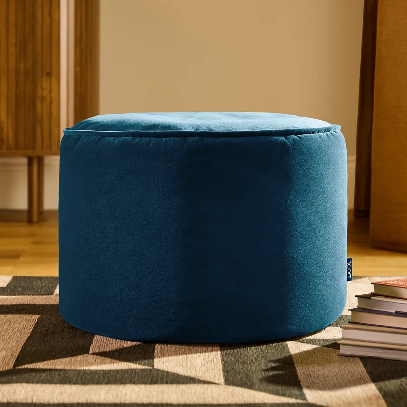 Milano Velvet Runder Fußhocker – Tintenblau