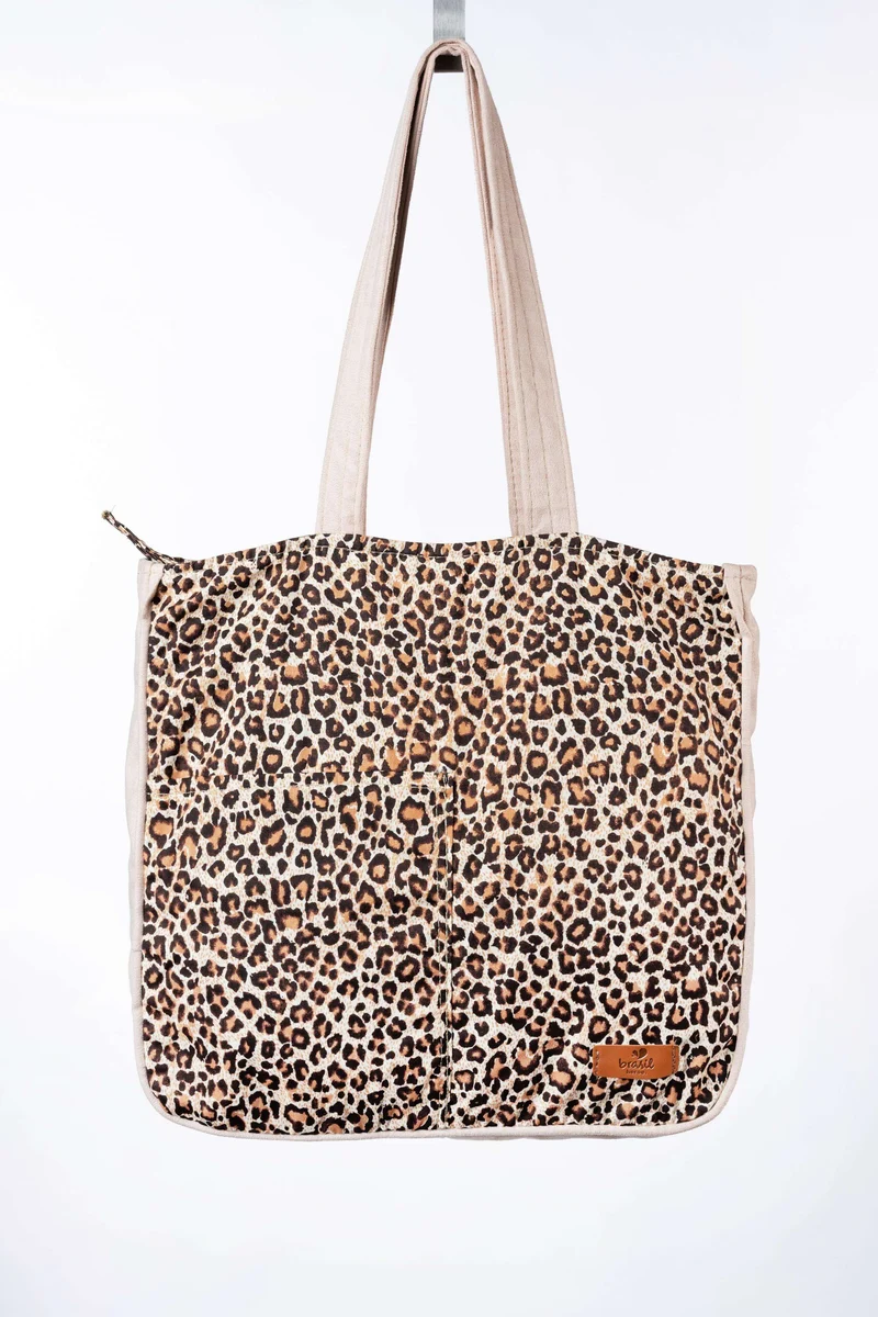 City Shopping Handtasche - Onça pintada , Bege (Leopard, Beige)