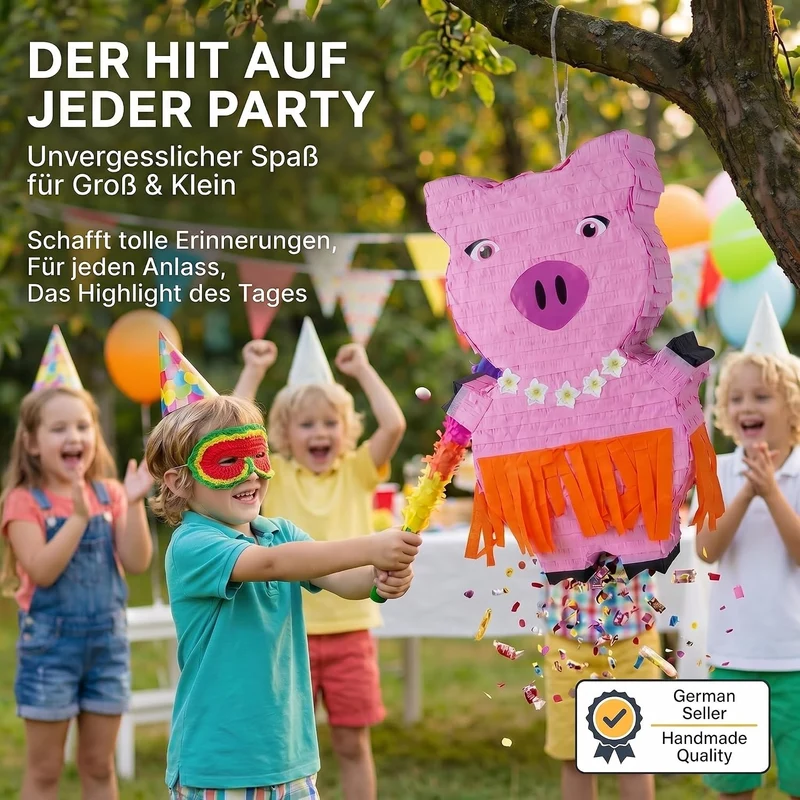 Pinata Schwein zum Befüllen - Inkl. Stick & Augenmaske - Party-Deko