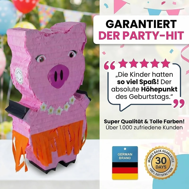 Pinata Schwein zum Befüllen - Inkl. Stick & Augenmaske - Party-Deko