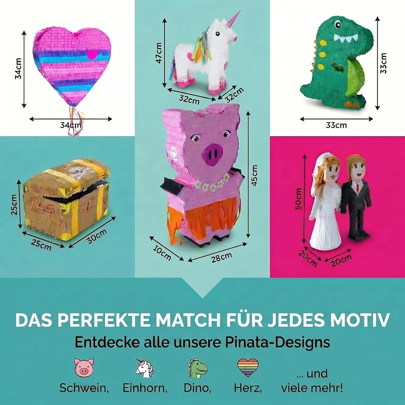 Pinata Schwein zum Befüllen - Inkl. Stick & Augenmaske - Party-Deko