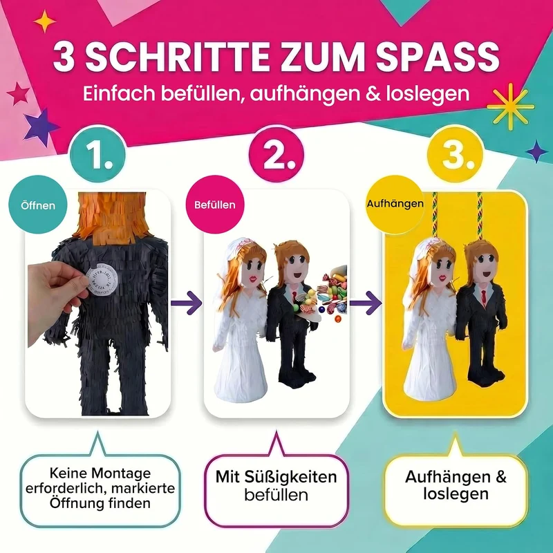 Piñata Brautpaar – Robuste Hochzeits-Dekoration mit großer Öffnung