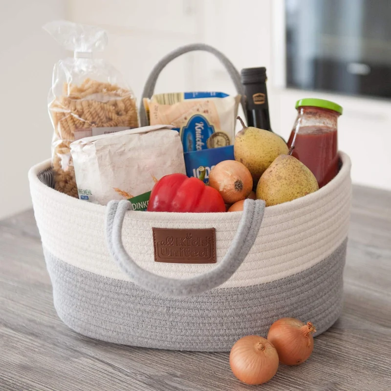 Wickeltasche Baby Organizer Aufbewahrungskorb aus Baumwoll-Leinen mit Gratisbeigabe