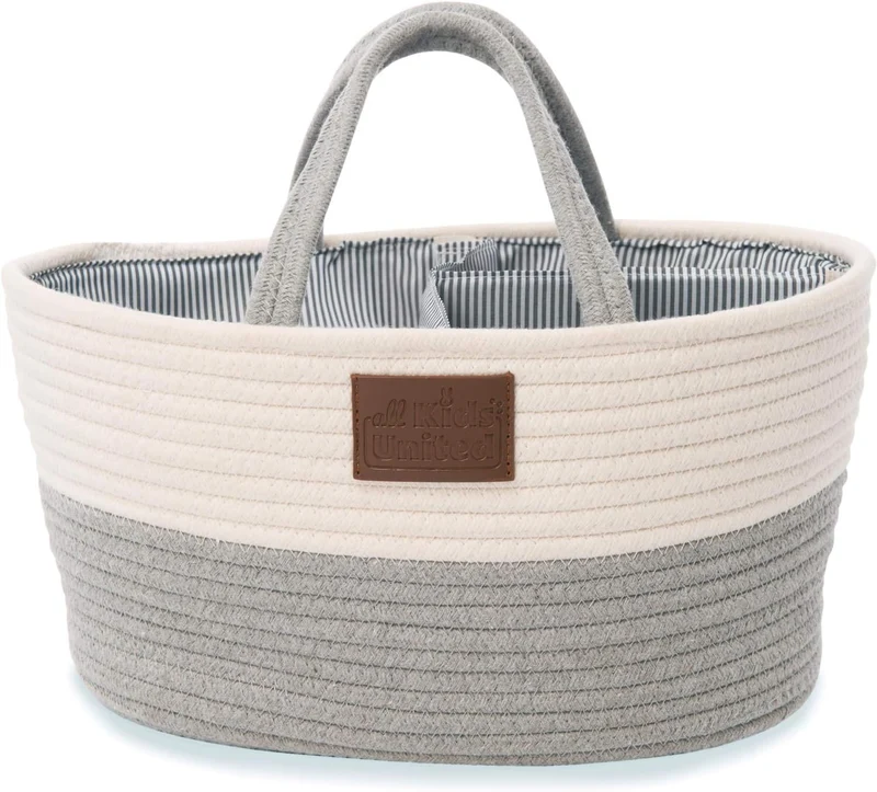 Wickeltasche Baby Organizer Aufbewahrungskorb aus Baumwoll-Leinen mit Gratisbeigabe