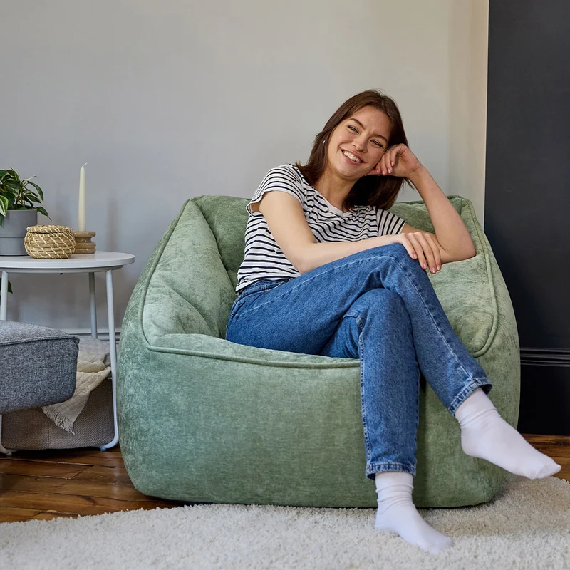 Natalia Sessel-Sitzsack mit Chenille-Bezug, salbeigrün