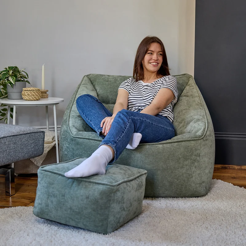 Natalia Sessel-Sitzsack mit Chenille-Bezug, salbeigrün