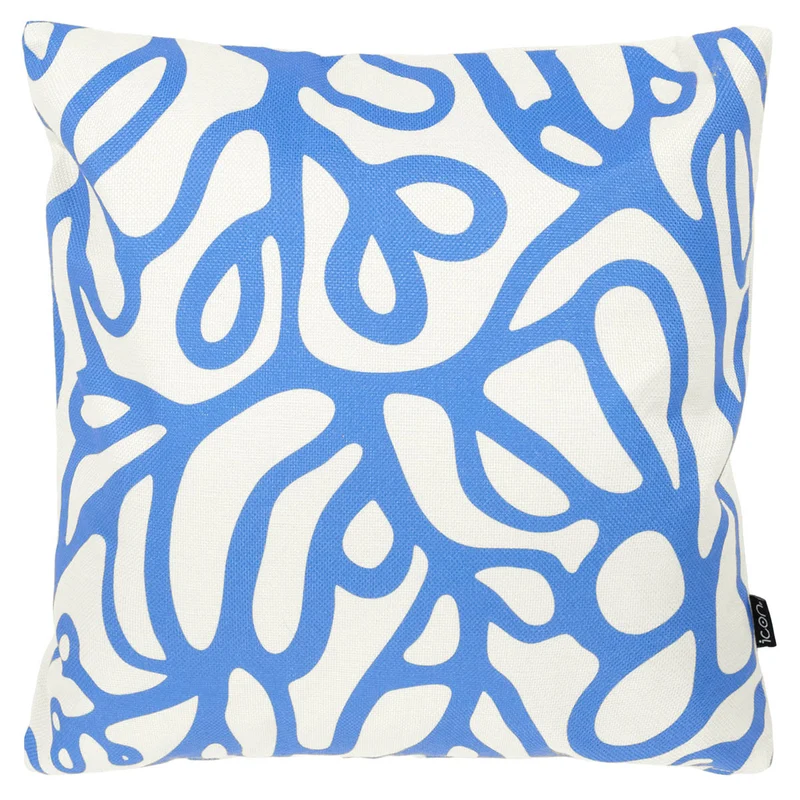 Abstrakter Kringel-Blatt-Druck Indoor-Outdoor Kissen – Blau