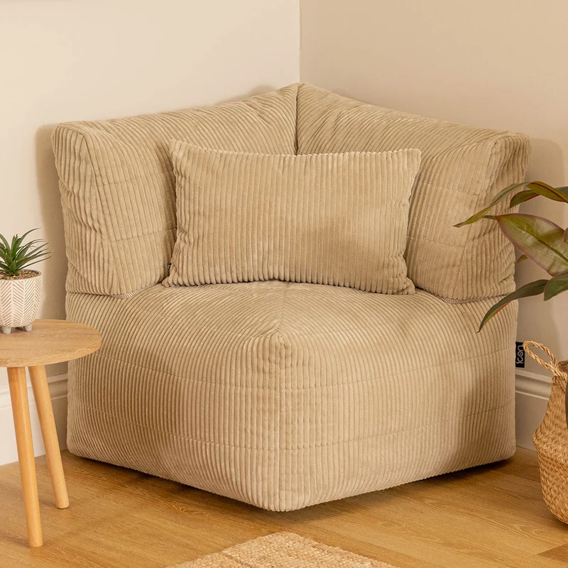 Noa Modularer Sitzsack-Ecksessel, Jumbo Cord, Steingrau