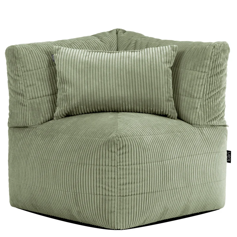 Noa Modularer Sitzsack-Ecksessel, Jumbo Cord, Salbeigrün