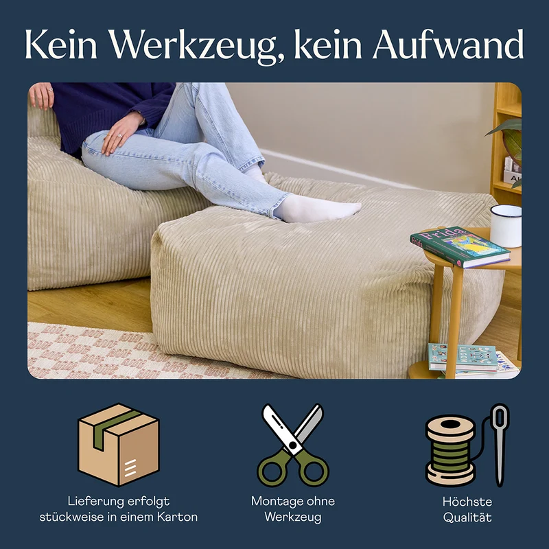 Zen Modularer Fußhocker, Jumbo Cord, Natur
