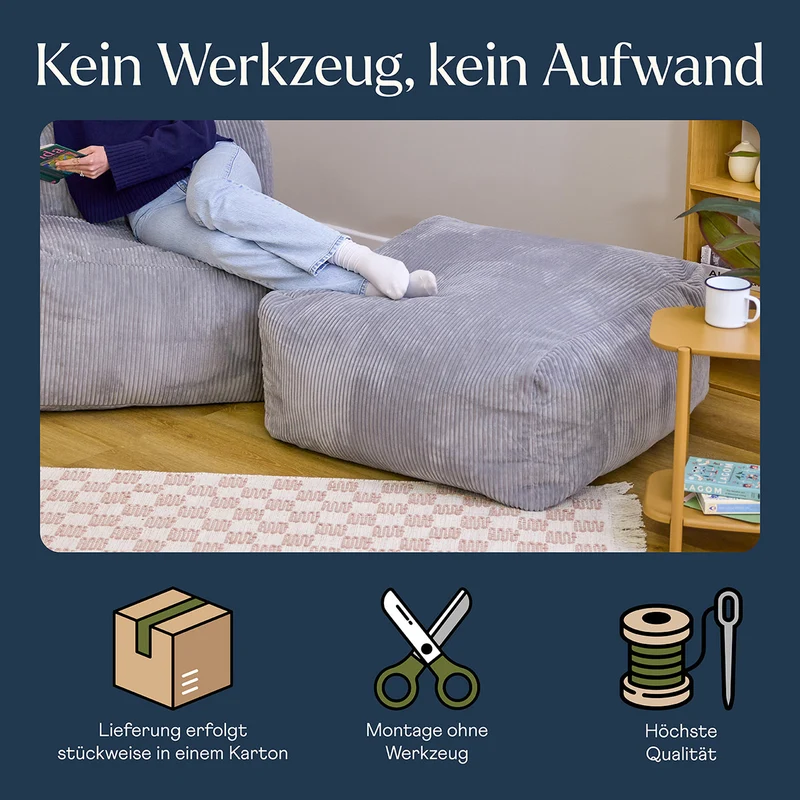 Zen Modularer Fußhocker, Jumbo Cord, Grau