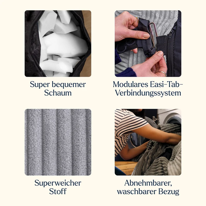 Zen Modularer Fußhocker, Jumbo Cord, Grau