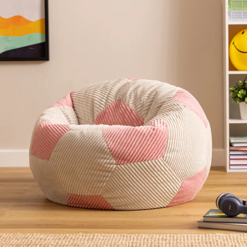 Klassischer Sitzsack für Teens, Cord, Fußball-Print, Hellrosa