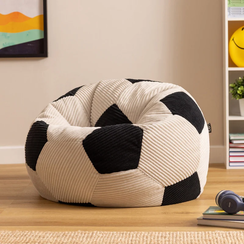 Klassischer Sitzsack für Teens, Cord, Fußball-Print, Schwarz