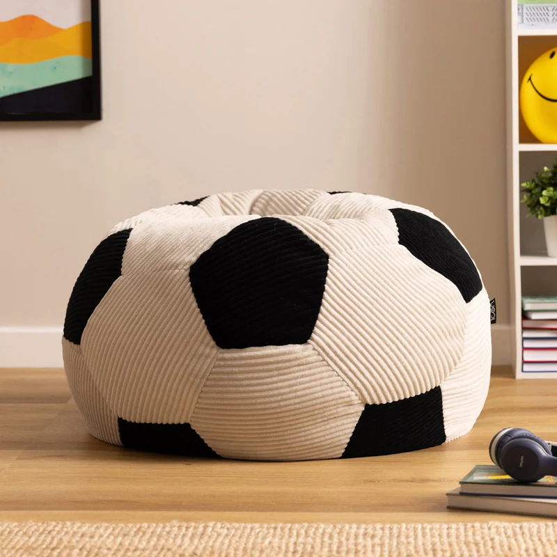 Klassischer Sitzsack für Teens, Cord, Fußball-Print, Schwarz
