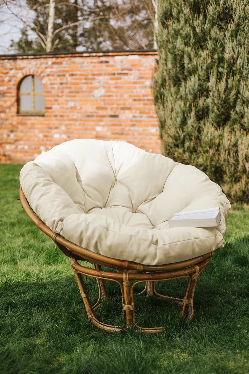 Papasan auf Papasansessel auf Rattansessel Auflage Sesselkissen Gartenkissen Sitzkissen Garten Kissen Gesteppt mit Schlaufen Rund