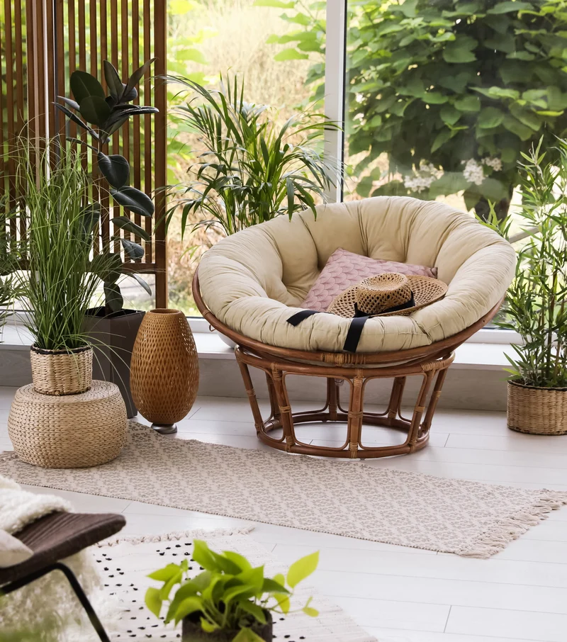 Papasan auf Papasansessel auf Rattansessel Auflage Sesselkissen Gartenkissen Sitzkissen Garten Kissen Gesteppt mit Schlaufen Rund
