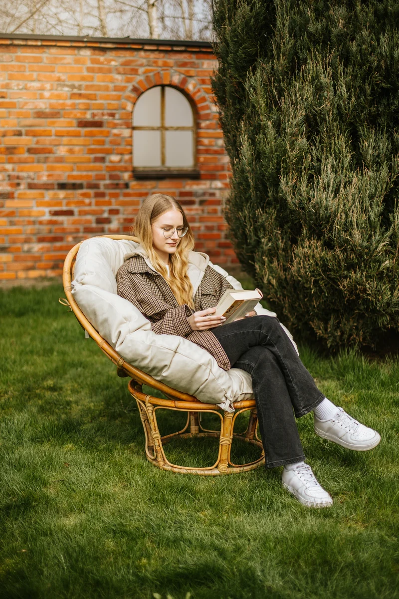 Papasan auf Papasansessel auf Rattansessel Auflage Sesselkissen Gartenkissen Sitzkissen Garten Kissen Gesteppt mit Schlaufen Rund