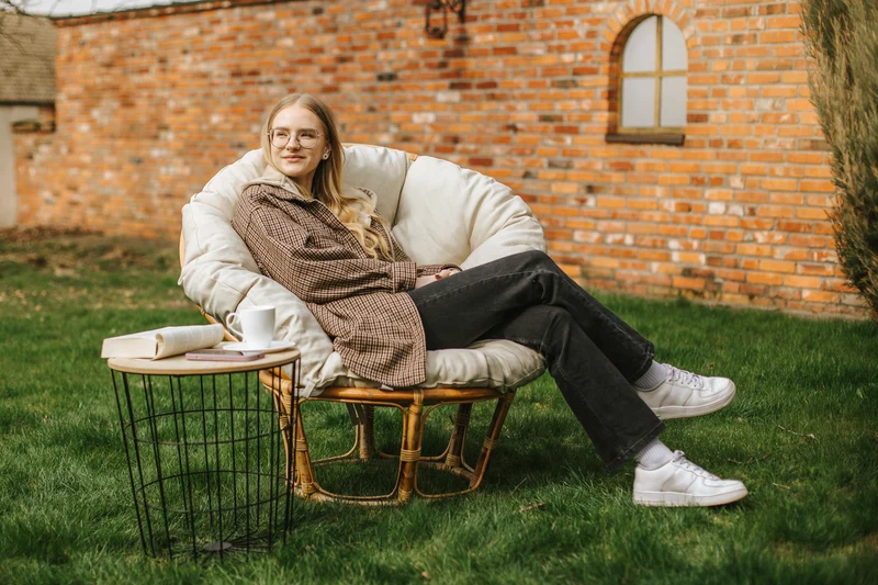 Papasan auf Papasansessel auf Rattansessel Auflage Sesselkissen Gartenkissen Sitzkissen Garten Kissen Gesteppt mit Schlaufen Rund
