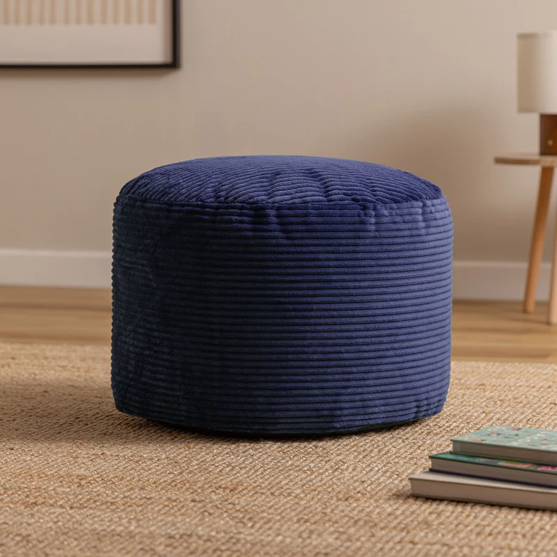 Milano Cord Samt-Rundpouffe Hocker - Marineblau