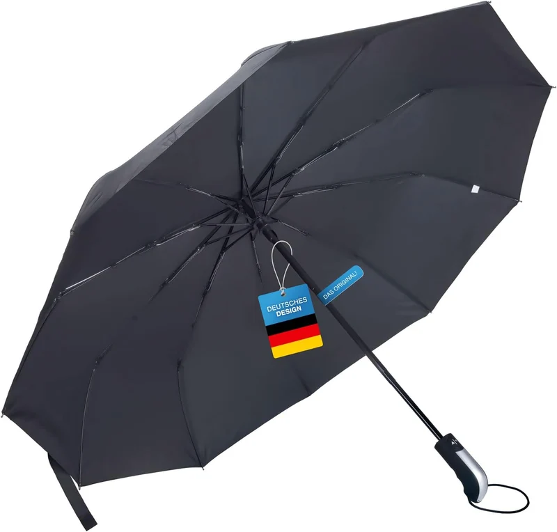 Schwarzer Automatik-Taschenschirm - Sturmfest & Kompakt