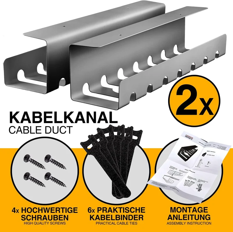 Kabelkanal Schreibtisch 2er Set - Kabelmanagement Ordnungssystem