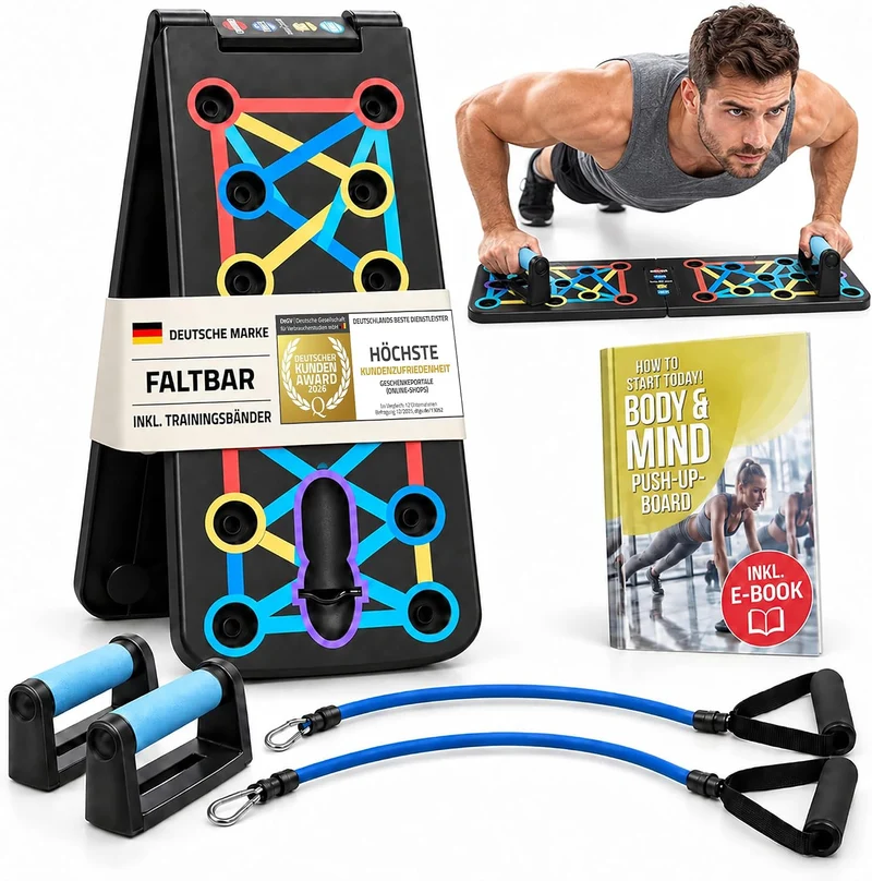 20in1 Liegestütze-Brett Elite - Faltbares Push-Up Board mit Bändern