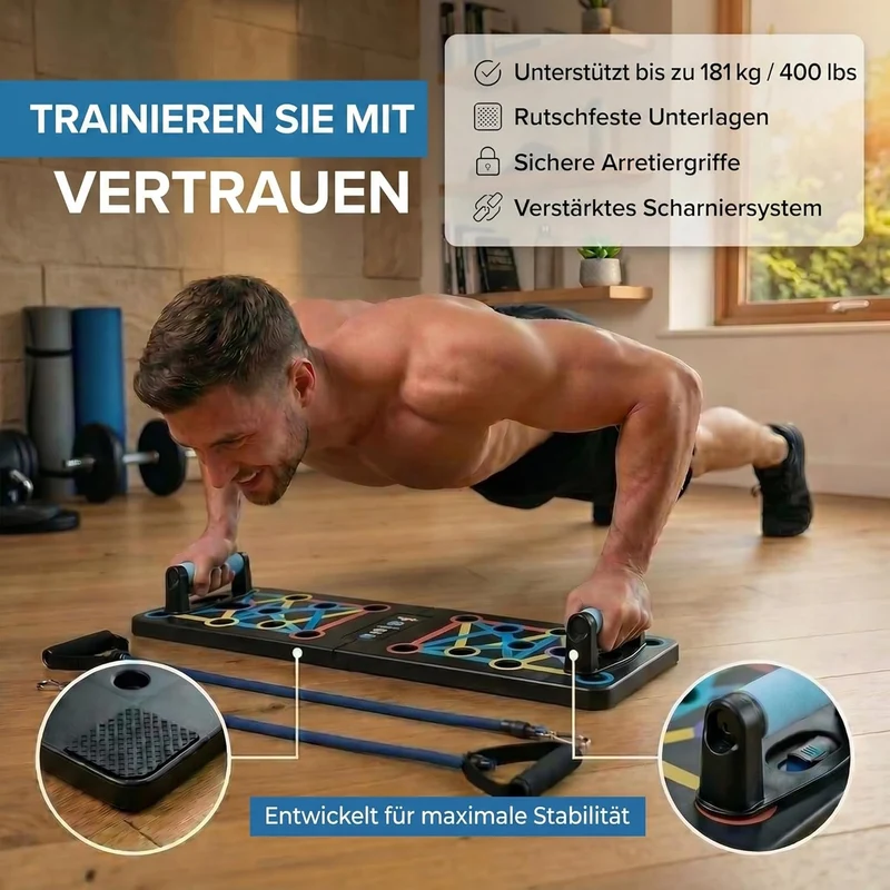 20in1 Liegestütze-Brett Elite - Faltbares Push-Up Board mit Bändern
