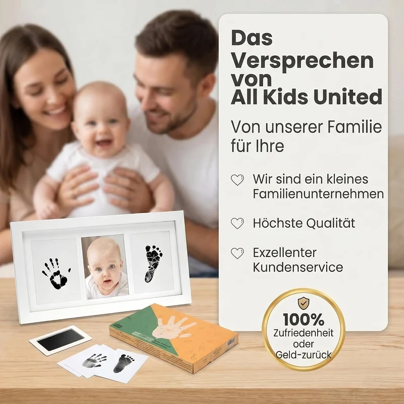 Baby Abdruckset mit Bilderrahmen - Holz-Rahmen für Hand & Fuß