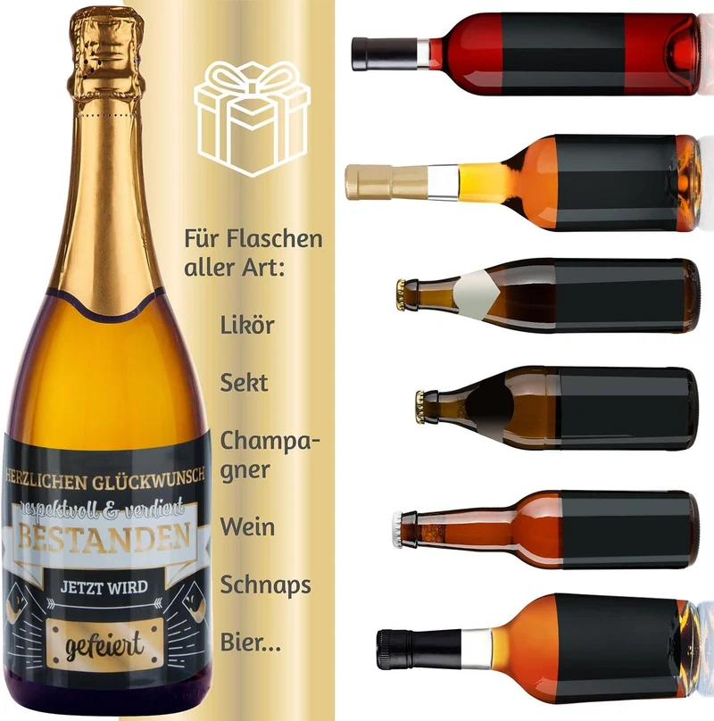 3x Flaschenetikett Verdient Bestanden – Geschenk für Prüfungen