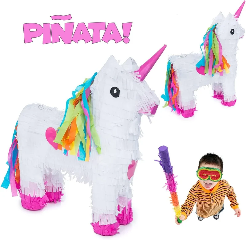 Piñata Set für Kindergeburtstag mit Stab & Augenmaske – Bunter Spaß
