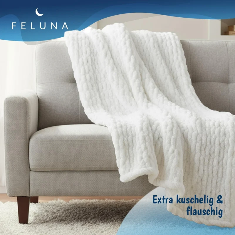 Feluna Grob gestrickte Kuscheldecke – Flauschige Wohndecke XXL