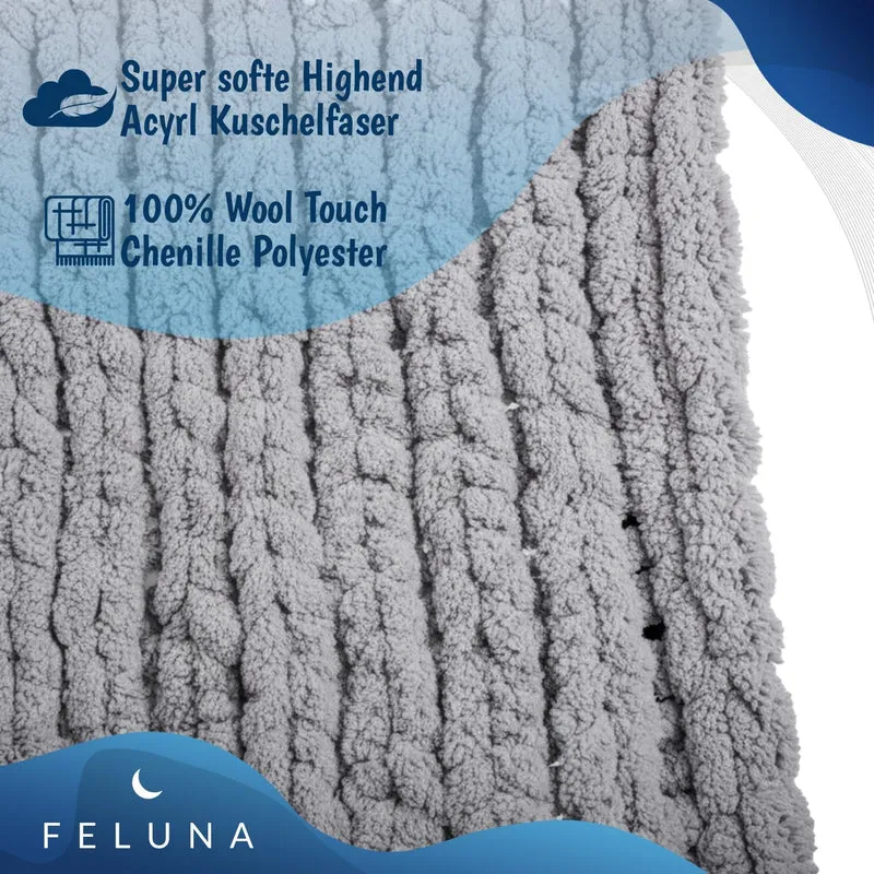 Feluna Grob gestrickte Kuscheldecke – Flauschige Wohndecke XXL
