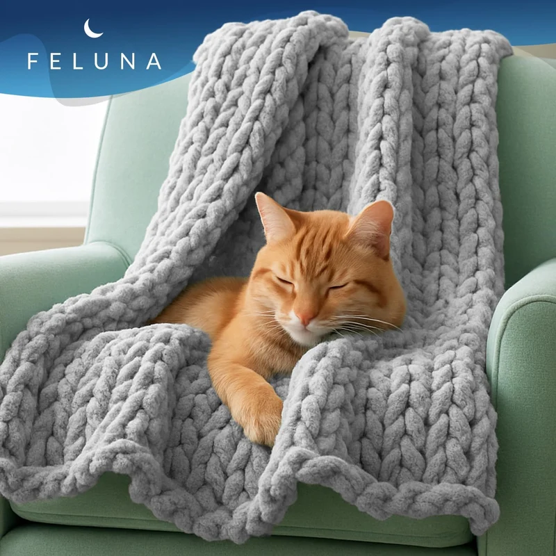 Feluna Grob gestrickte Kuscheldecke – Flauschige Wohndecke XXL